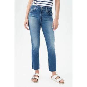 AG Adriano Goldschmied The Mari High Rise Straight Leg Raw Hem Crop Jeans 28